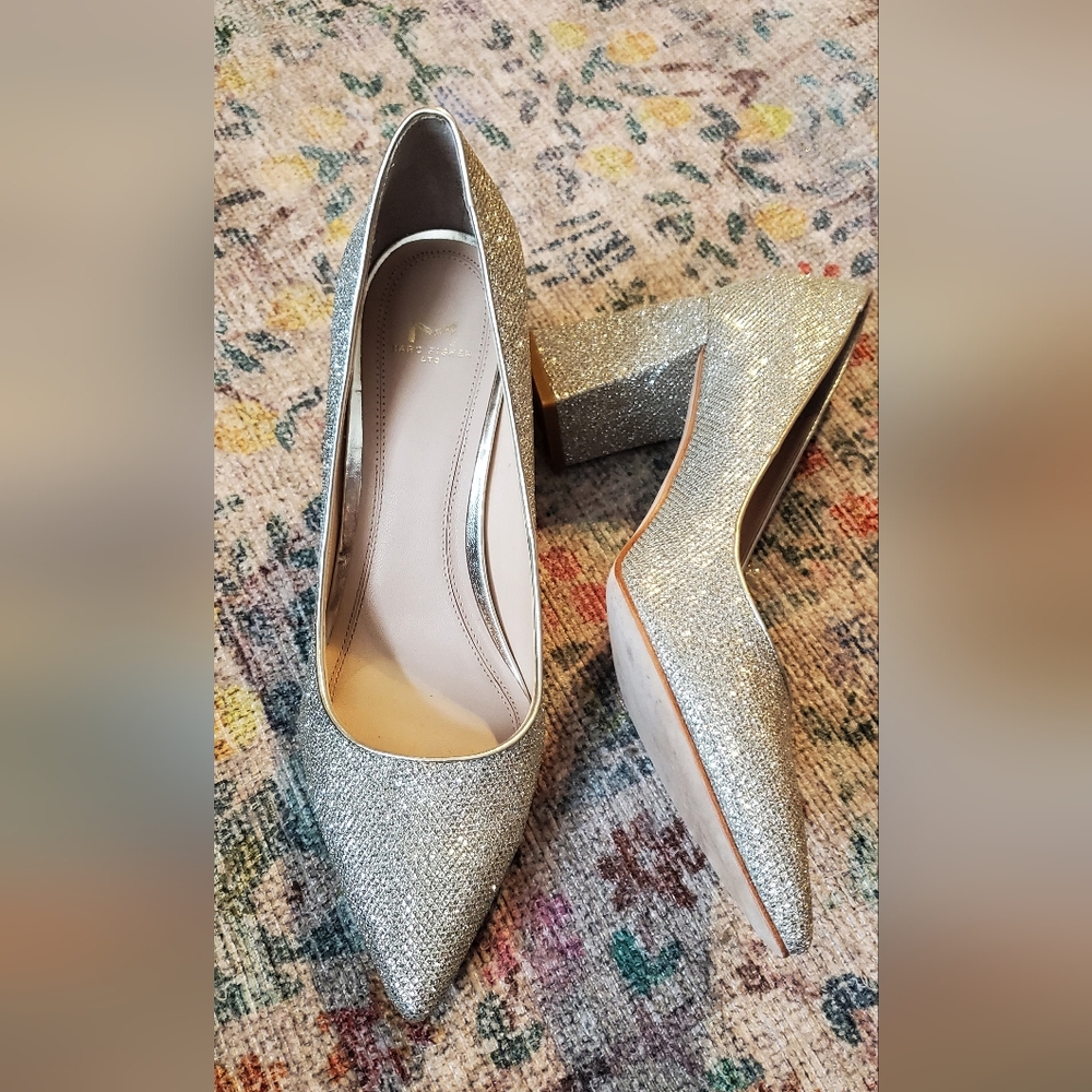 Marc Fisher Silver Glitter Heels Size 8.5